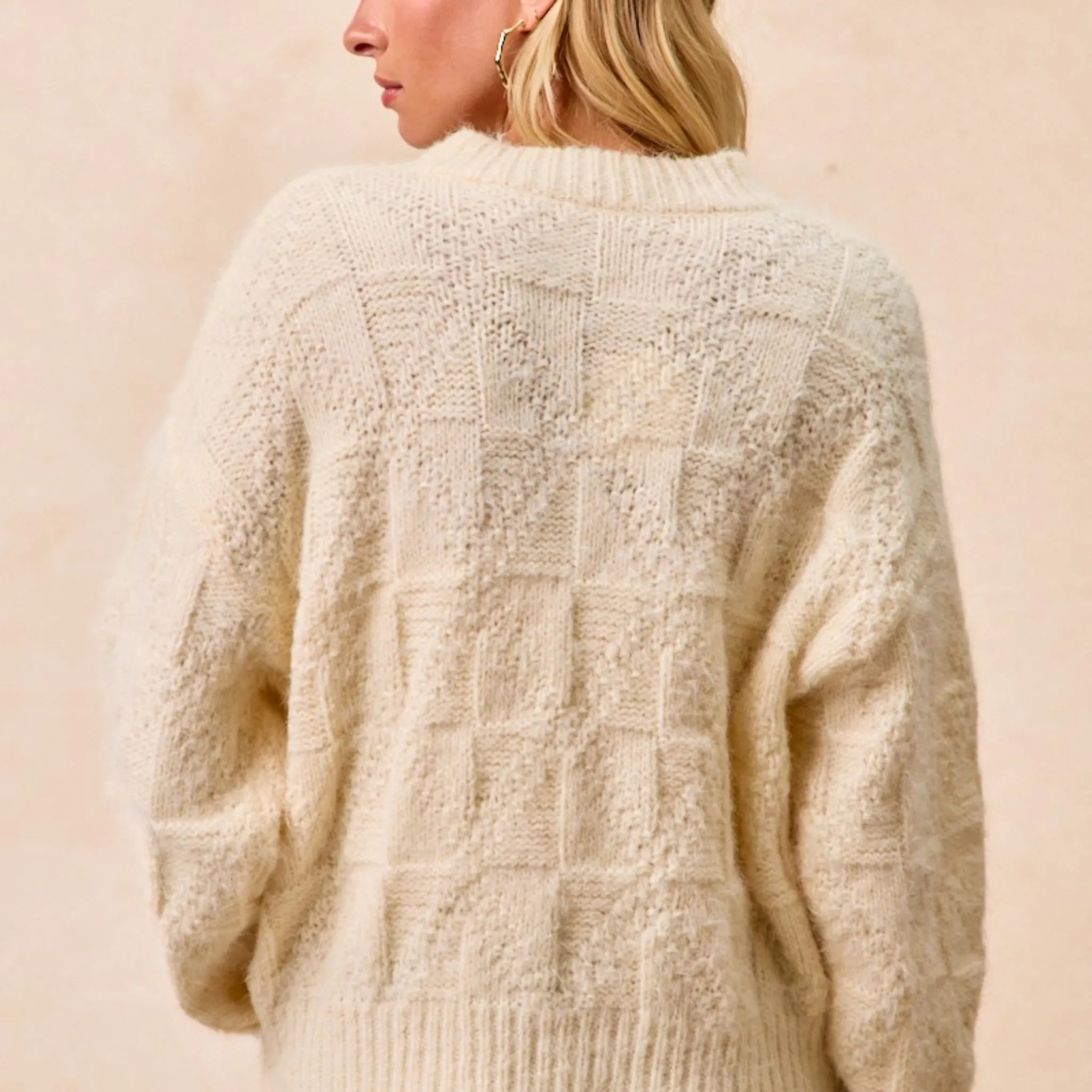 BiBi Checker Board Drop Shoulder Sweater