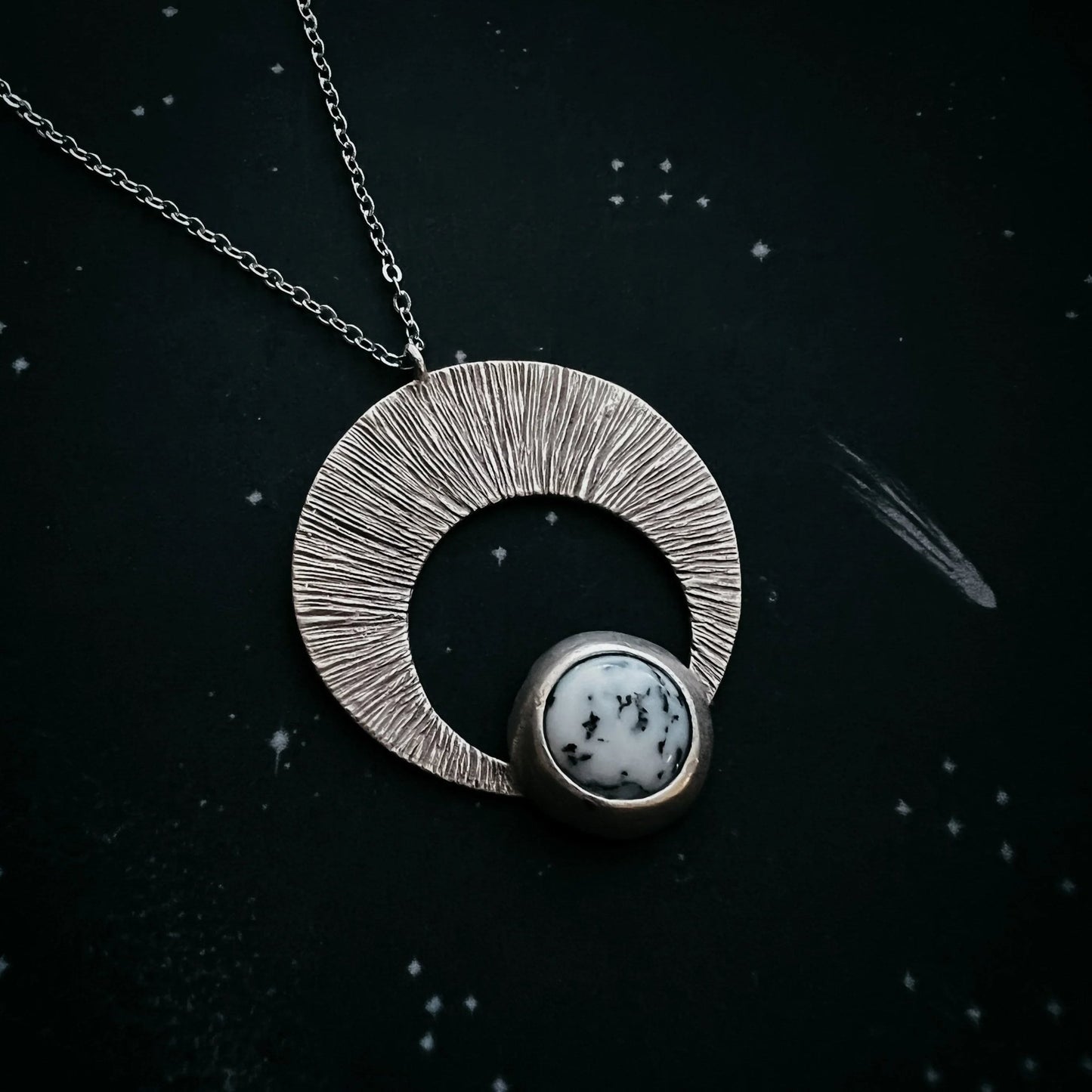 Crescent Moon Pendant with Dendritic Agate - minbolu