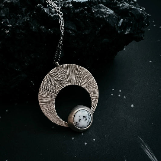Crescent Moon Pendant with Dendritic Agate - minbolu -