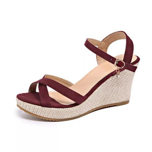 Crisscross Open Toe Wedge Sandals - minbolu -