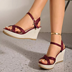 Crisscross Open Toe Wedge Sandals - minbolu -