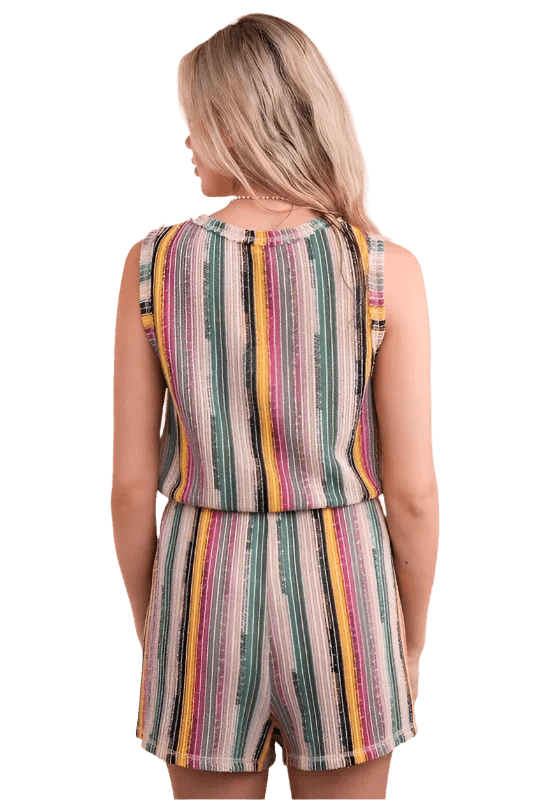 Crochet Multi Color Striped Summer Romper - minbolu -