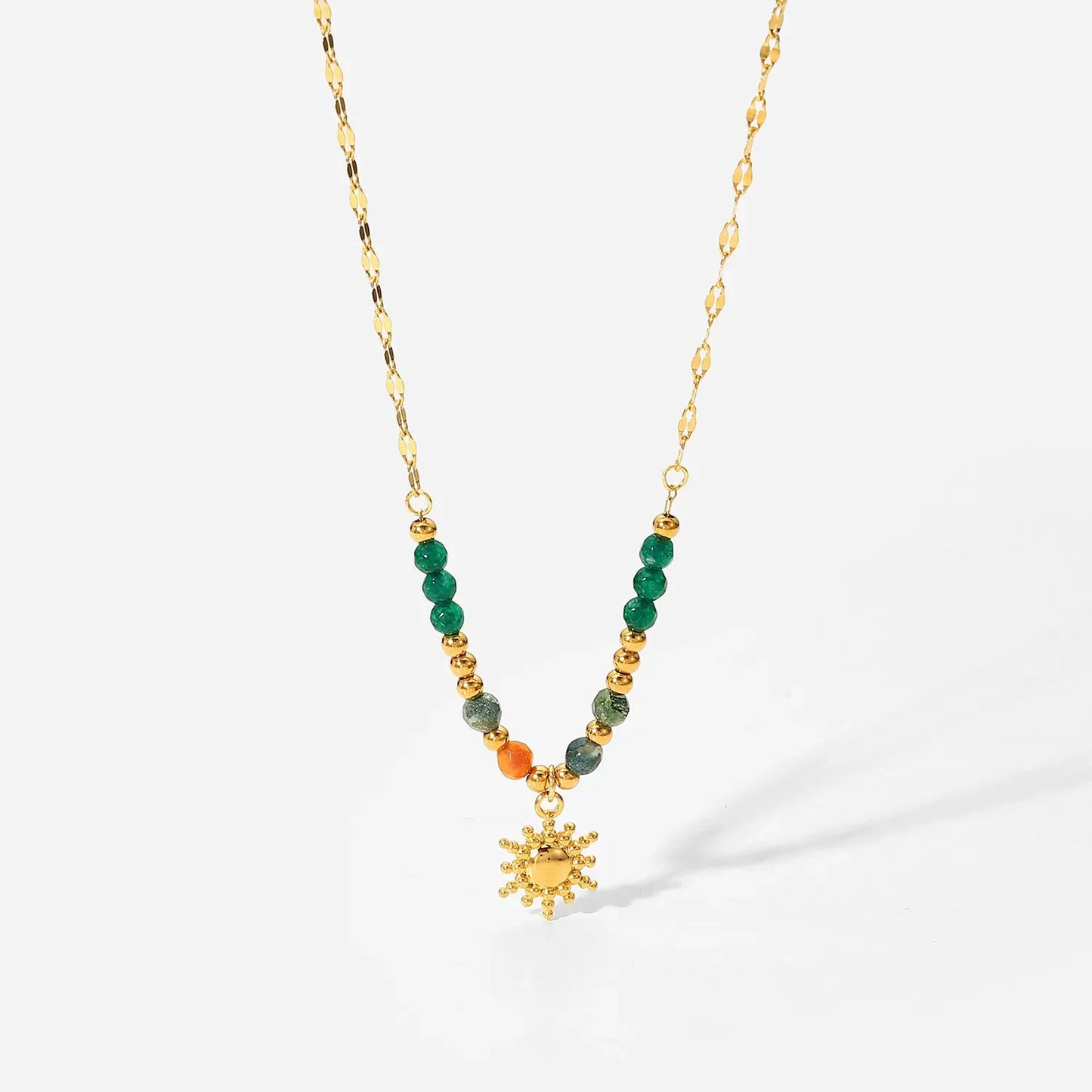 Bohemian Sun Charm Beaded Stainless Steel Necklace - minbolu -