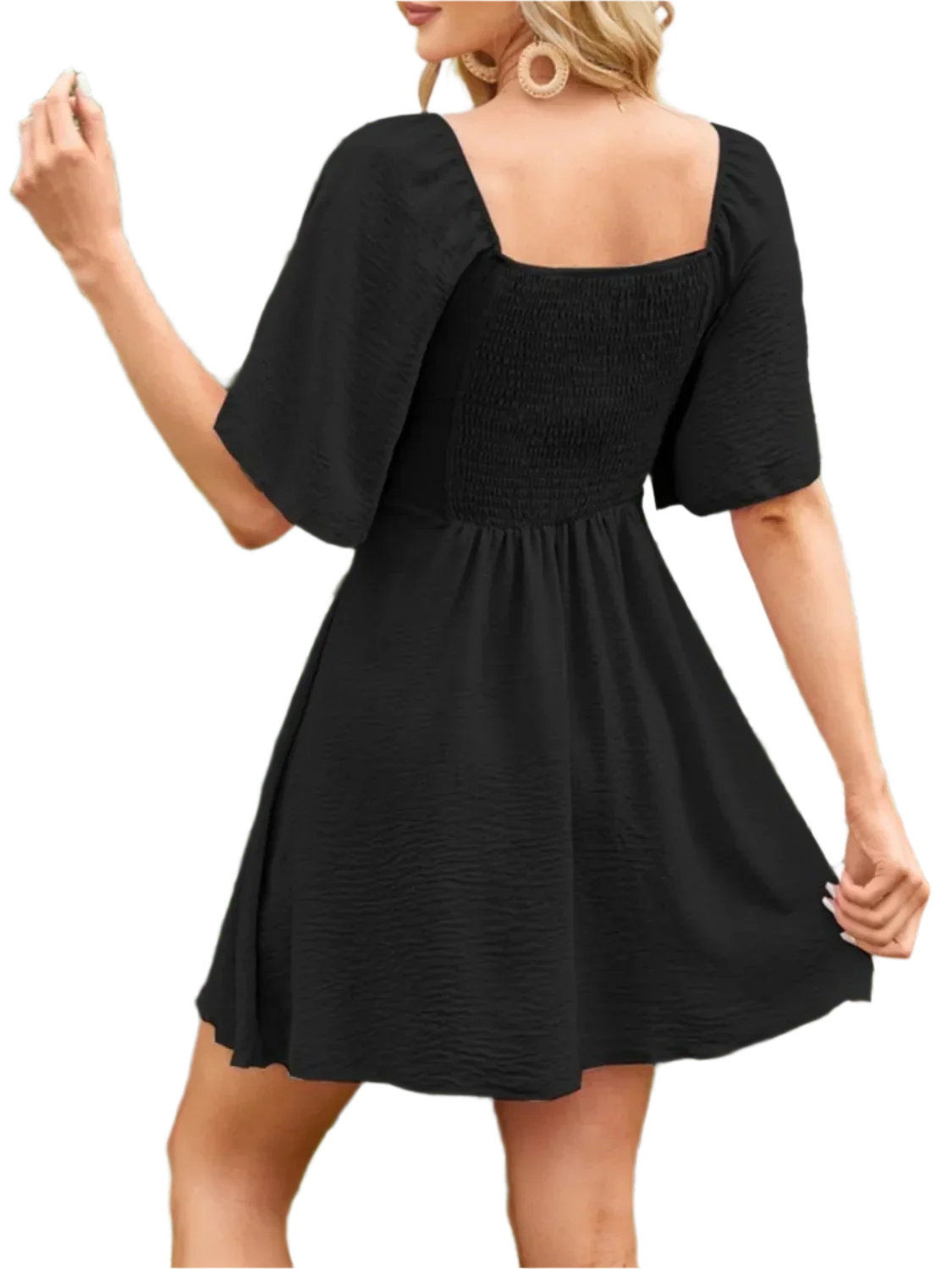Boho Mini Dress with Smocked Back - minbolu -