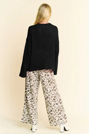 Davi & Dani Star Front Crochet Drop Shoulder Knit Top - minbolu -