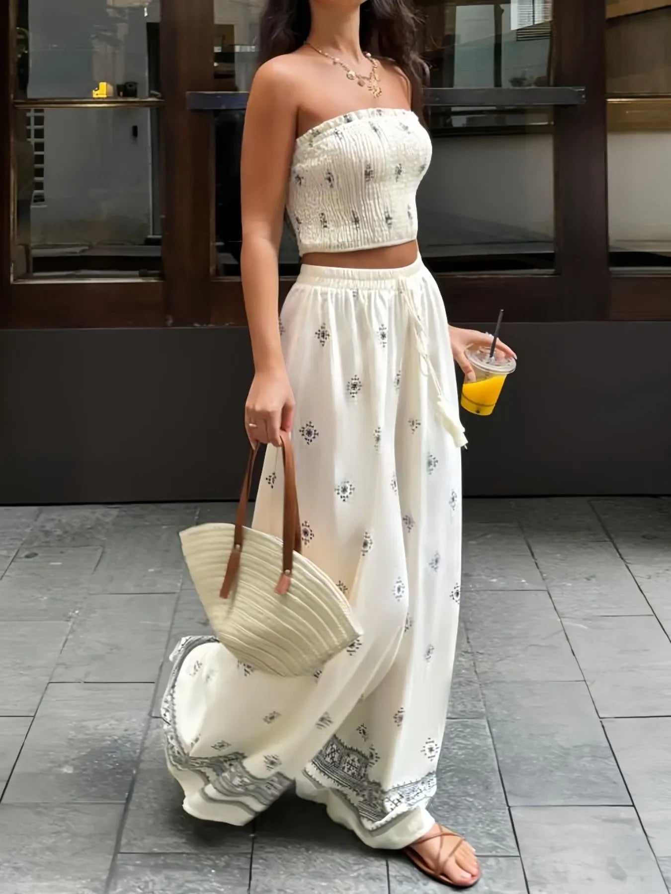 Smocked Tube Top and Pants Set - minbolu -