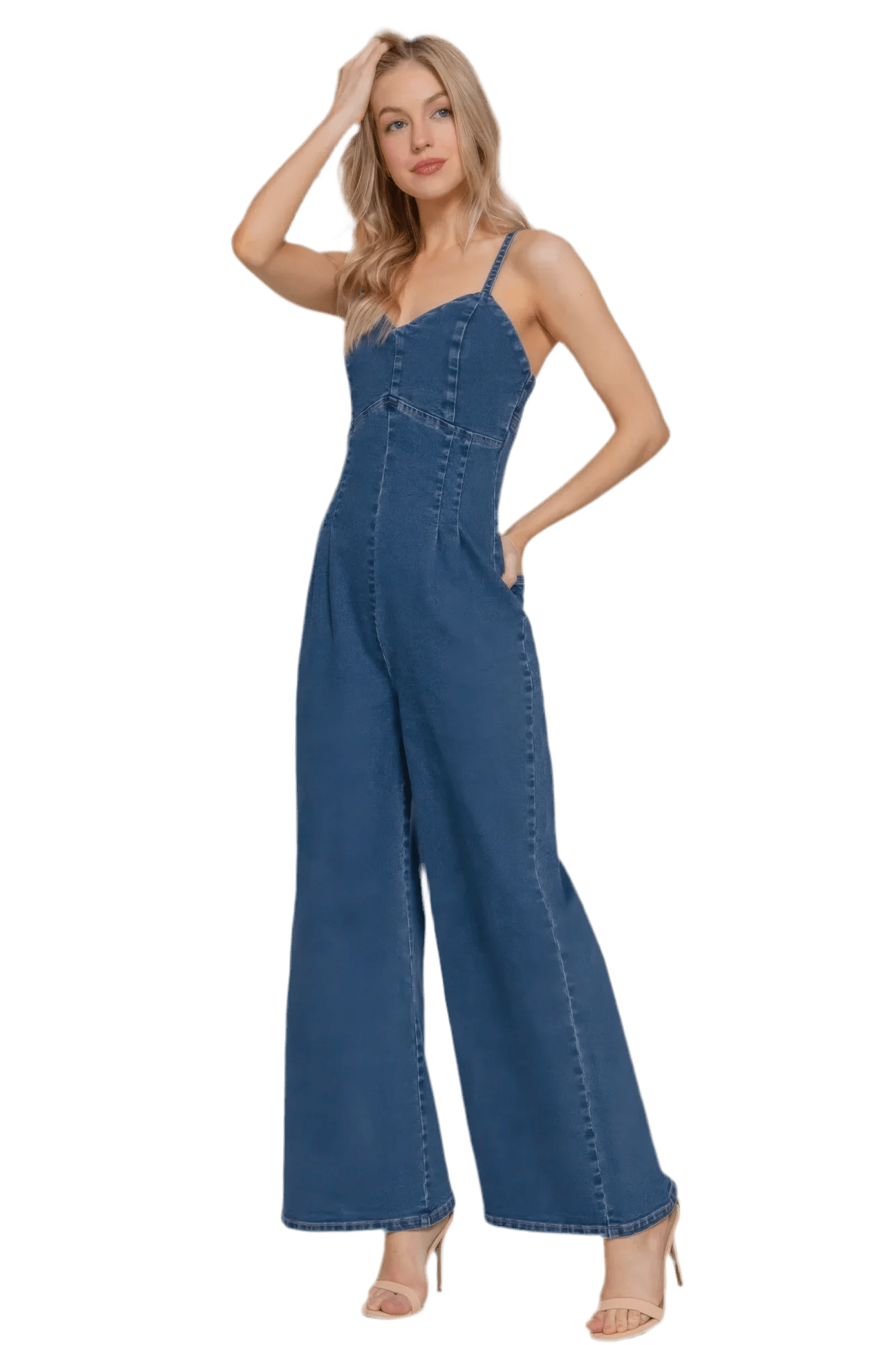 Deep Denim Cami Stretch Jumpsuit | Stylish & Comfortable - minbolu