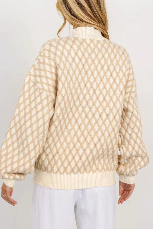 Diamond Pattern Mock Neck Sweater – Soft & Stylish - minbolu -