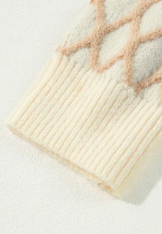Diamond Pattern Mock Neck Sweater – Soft & Stylish - minbolu