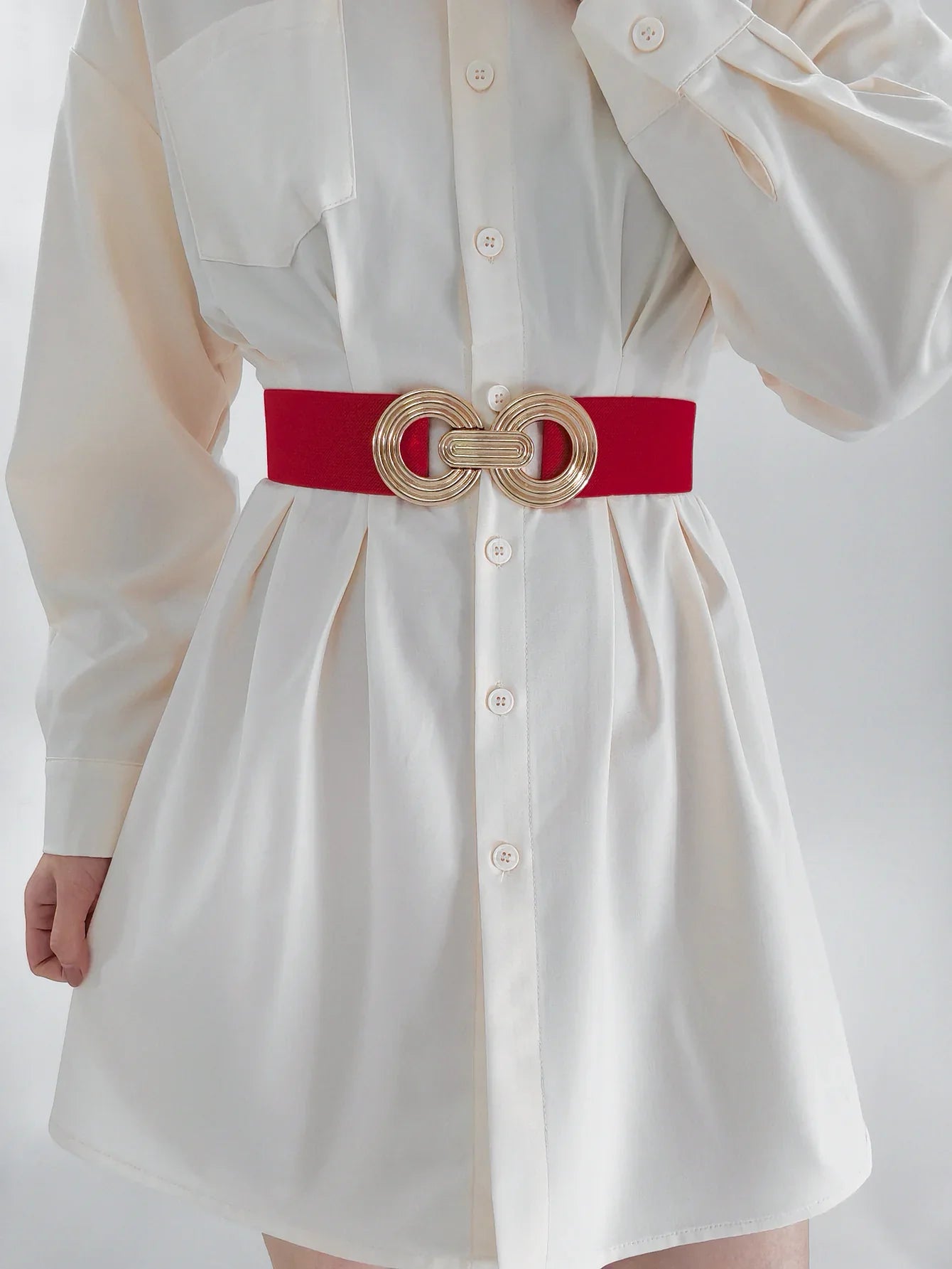 Geometric Buckle Wide Belt - Trendy Elastic Accessory - minbolu -