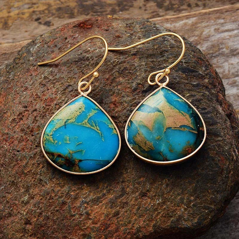 Elegant 18K Gold Natural Stone Earrings - minbolu -