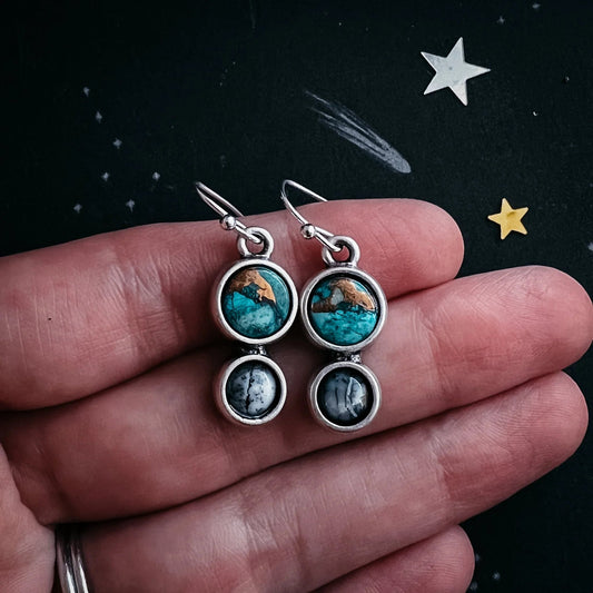 Earth and Moon Natural Stone Dangle Earrings - minbolu -