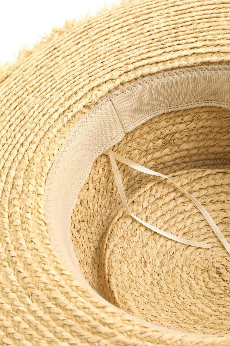 Luxurious Basket Weave Straw Sun Hat - Wide Brim Women's Boho Hat - minbolu -