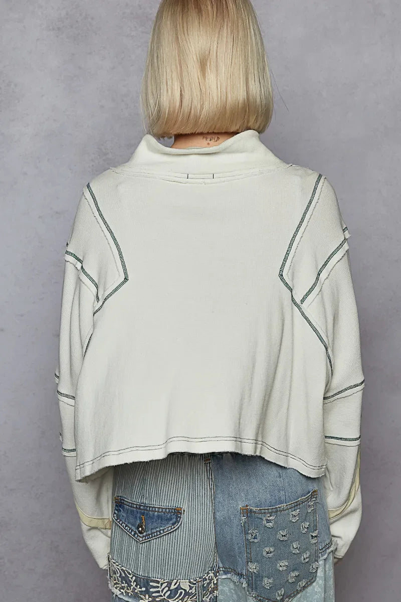 POL Contrast Stitching Zip Front Sweatshirt - minbolu -