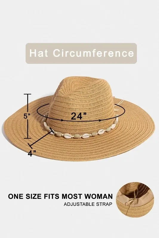 Fame Shell Beaded Wide Brim Straw Hat - minbolu -