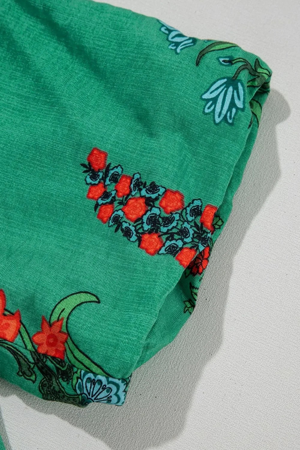 Floral Print Notched Short Sleeve Blouse - minbolu -