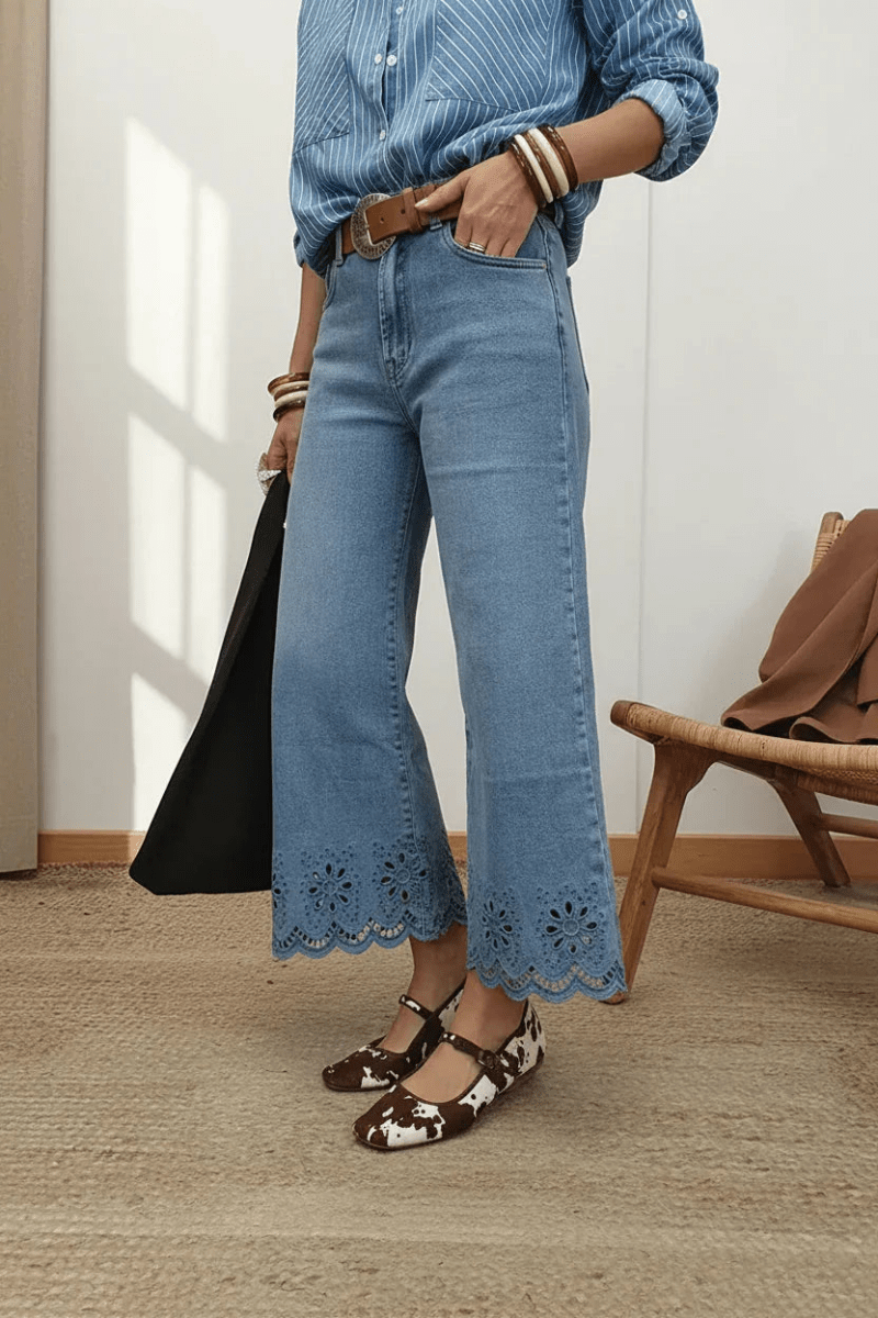 Dusk Blue Embroidered High Waist Jeans Lifestyle