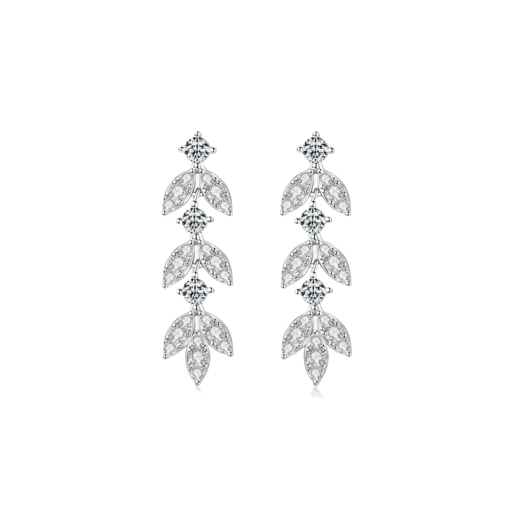 Ethereal Leaf Moissanite Drop Earrings - 925 Sterling Silver Bohemian State: Silver - minbolu -