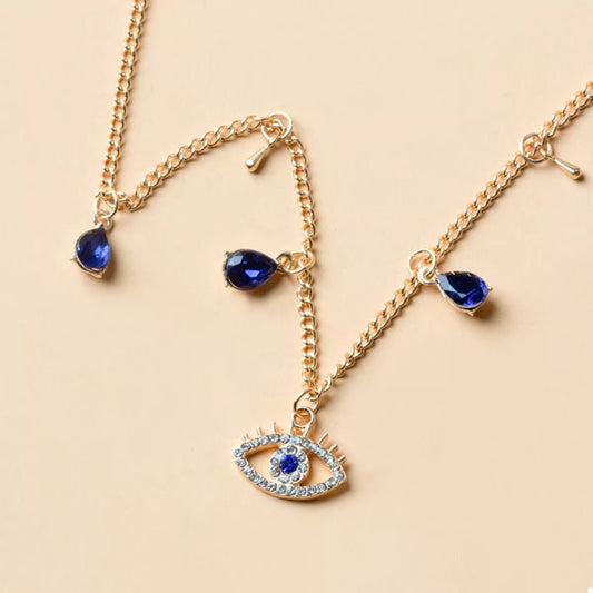 Evil Eye Charm Necklace - 18K Gold Plated Protection Jewelry - minbolu -