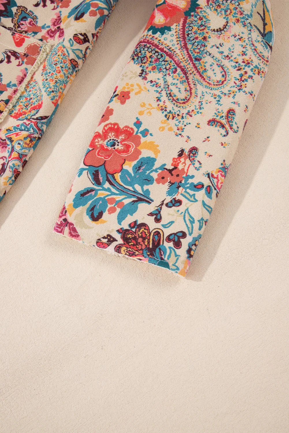 Beige Vintage Paisley Floral Printed Sherpa Lined Hooded Jacket - minbolu -