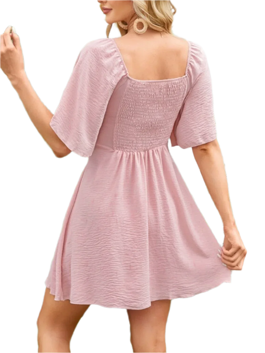 Boho Mini Dress with Smocked Back - minbolu -