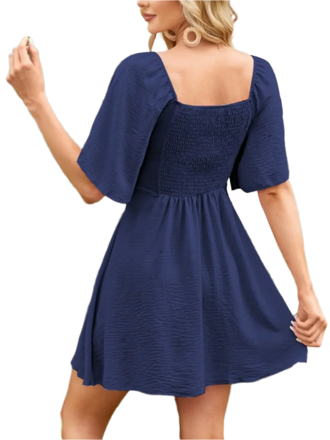 Boho Mini Dress with Smocked Back - minbolu -
