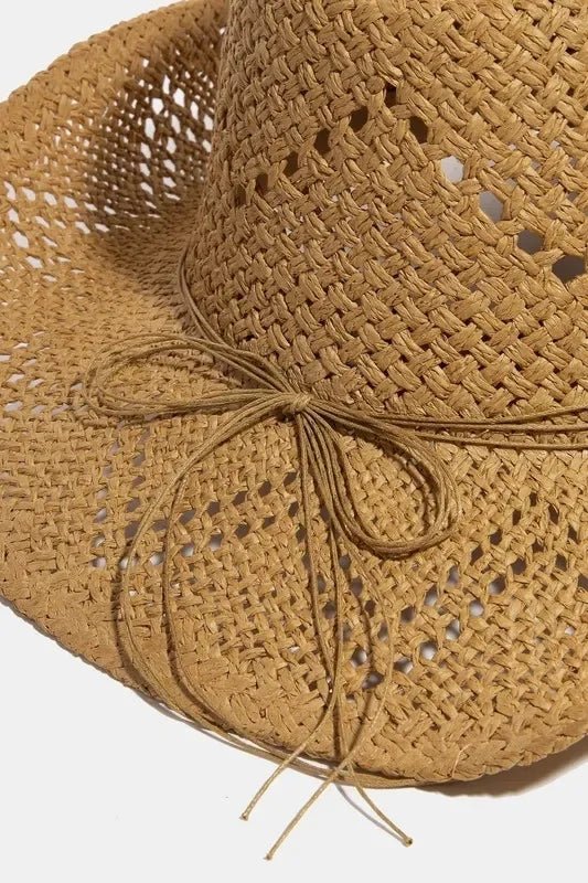 Fame Mixed Beaded Strap Western Fedora Straw Hat - minbolu -