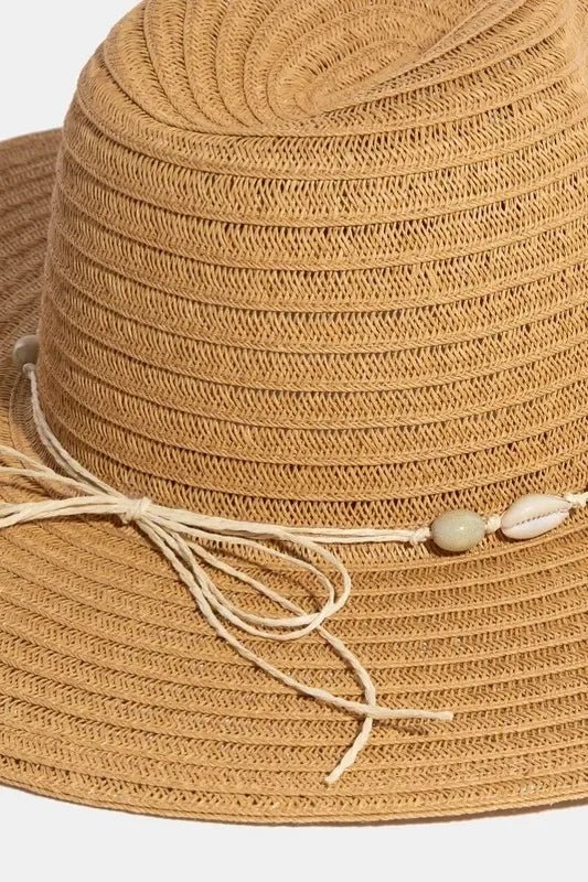 Fame Shell Beaded Wide Brim Straw Hat - minbolu -