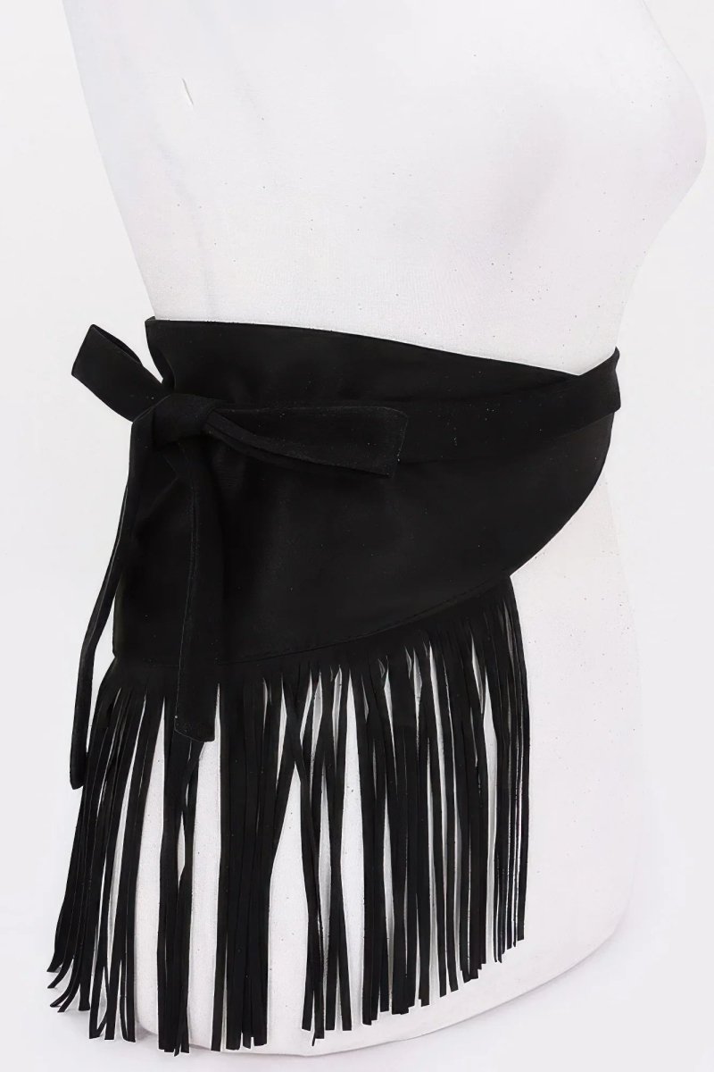Faux Suede Fringe Belt - minbolu -