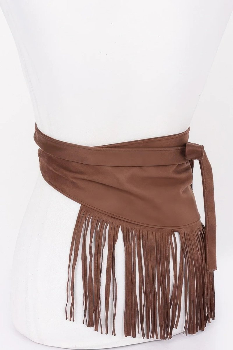 Faux Suede Fringe Belt - minbolu -