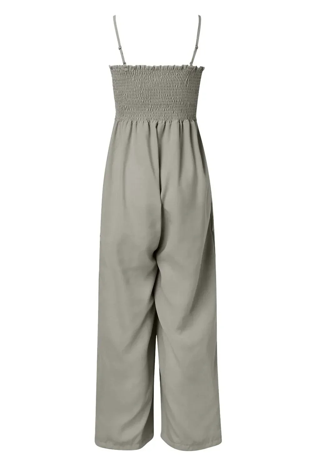 Smocked Spaghetti Strap Wide Leg Jumpsuit - minbolu -