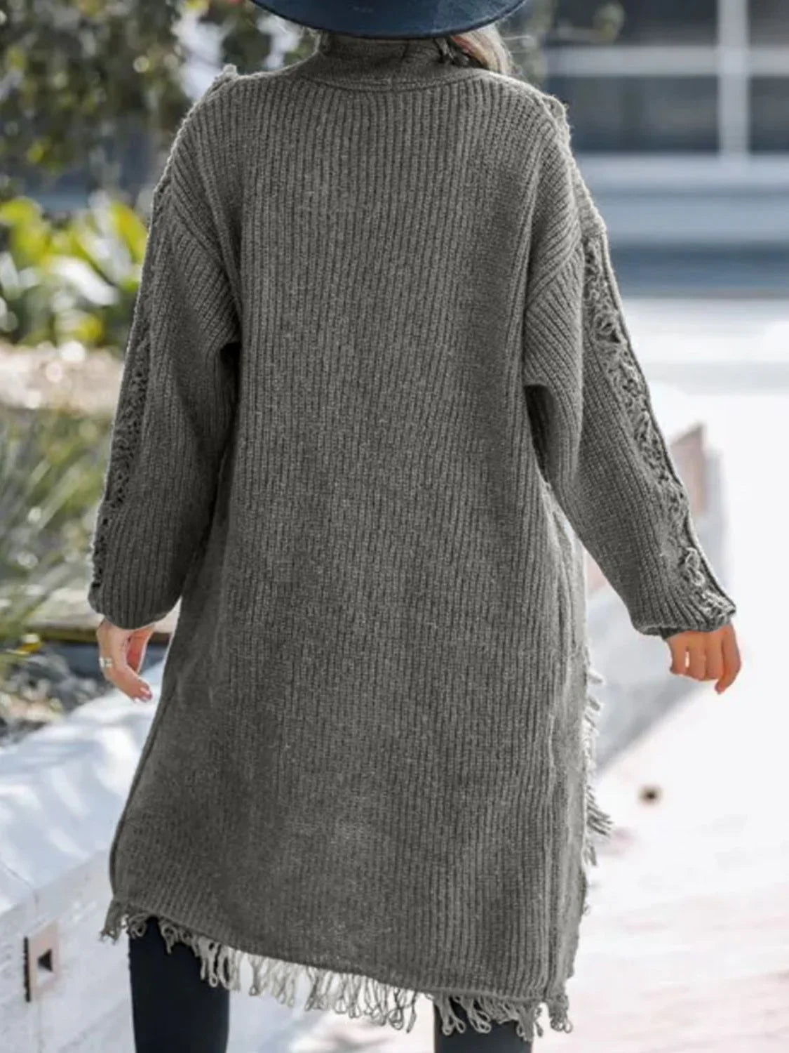 Fringe Open Front Cardigan - minbolu -