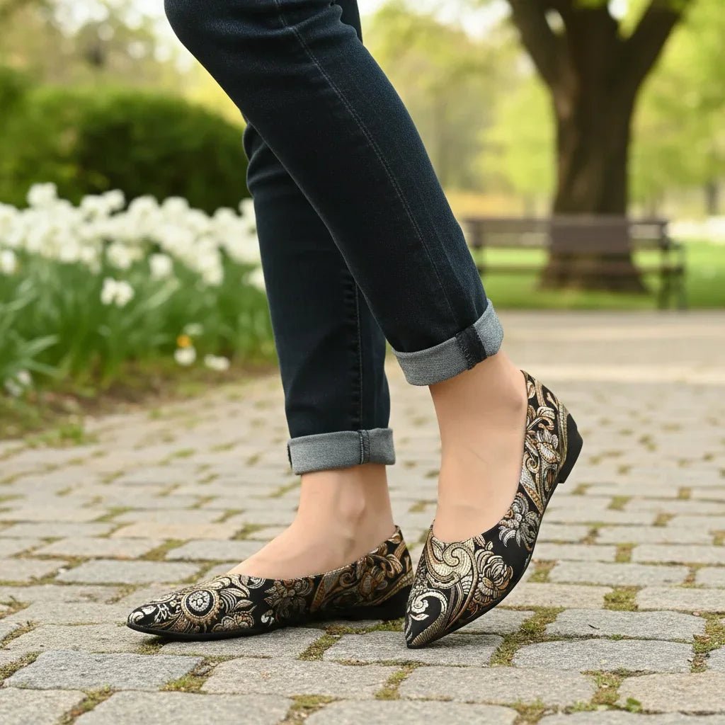 Flat Slip - On Point Toe Flats - Rhinestone Embellished Women's Shoes - minbolu