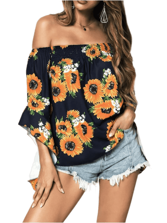 Floral Off-Shoulder Flounce Sleeve Blouse - Chic Summer Top - minbolu -