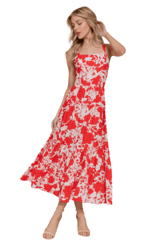 Floral Print Cami Midi Dress - Lightweight & Elegant - minbolu -