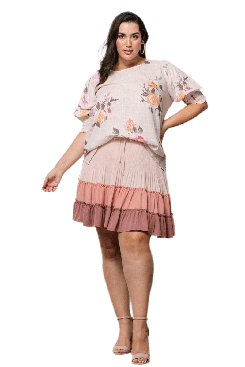 Floral Printed Woven Blouse in Oatmeal - minbolu