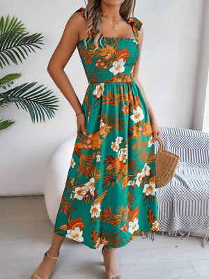 Floral Tie Shoulder Cami Dress - minbolu -