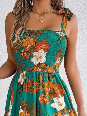 Floral Tie Shoulder Cami Dress - minbolu -