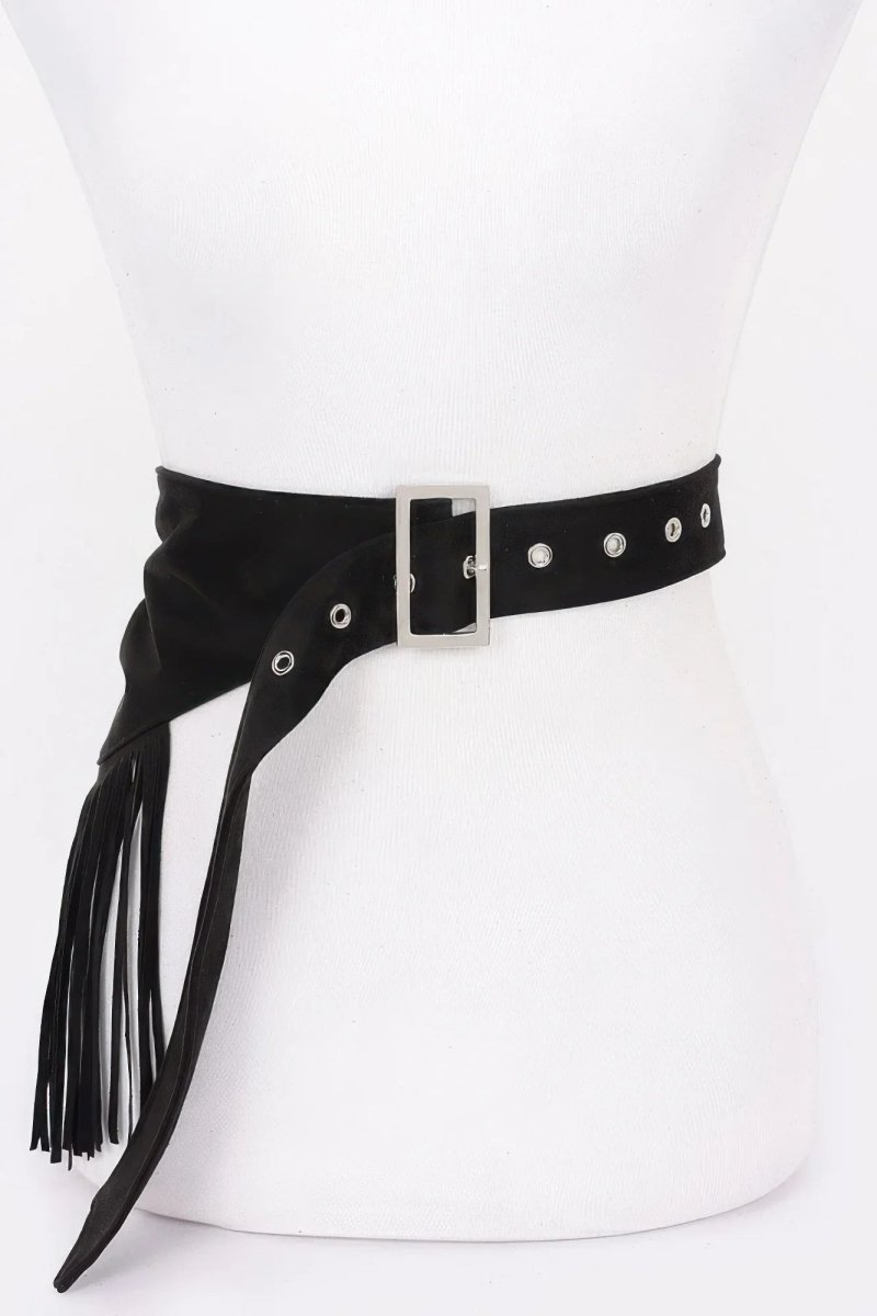 Faux Suede Fringe Belt - minbolu -