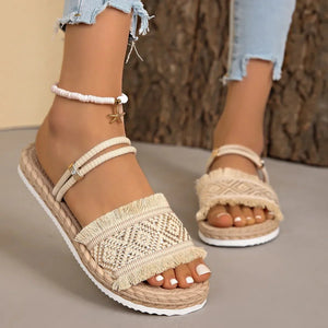 Fringe Open Toe Sandals - minbolu -