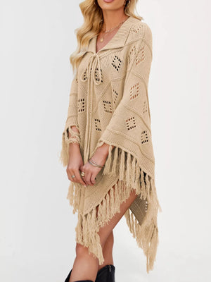 Fringe Openwork Knit Cover Up - minbolu -
