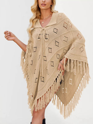 Fringe Openwork Knit Cover Up - minbolu -