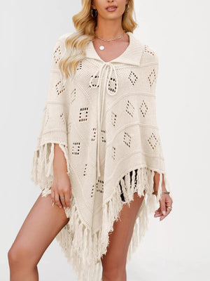 Fringe Openwork Knit Cover Up - minbolu -