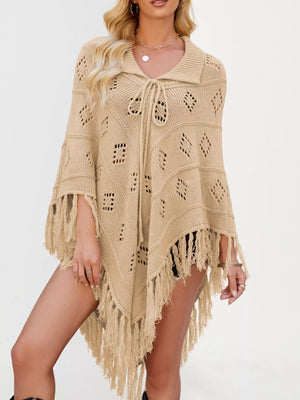 Fringe Openwork Knit Cover Up - minbolu -
