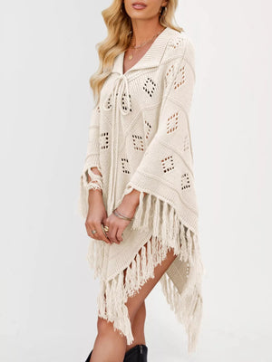 Fringe Openwork Knit Cover Up - minbolu -