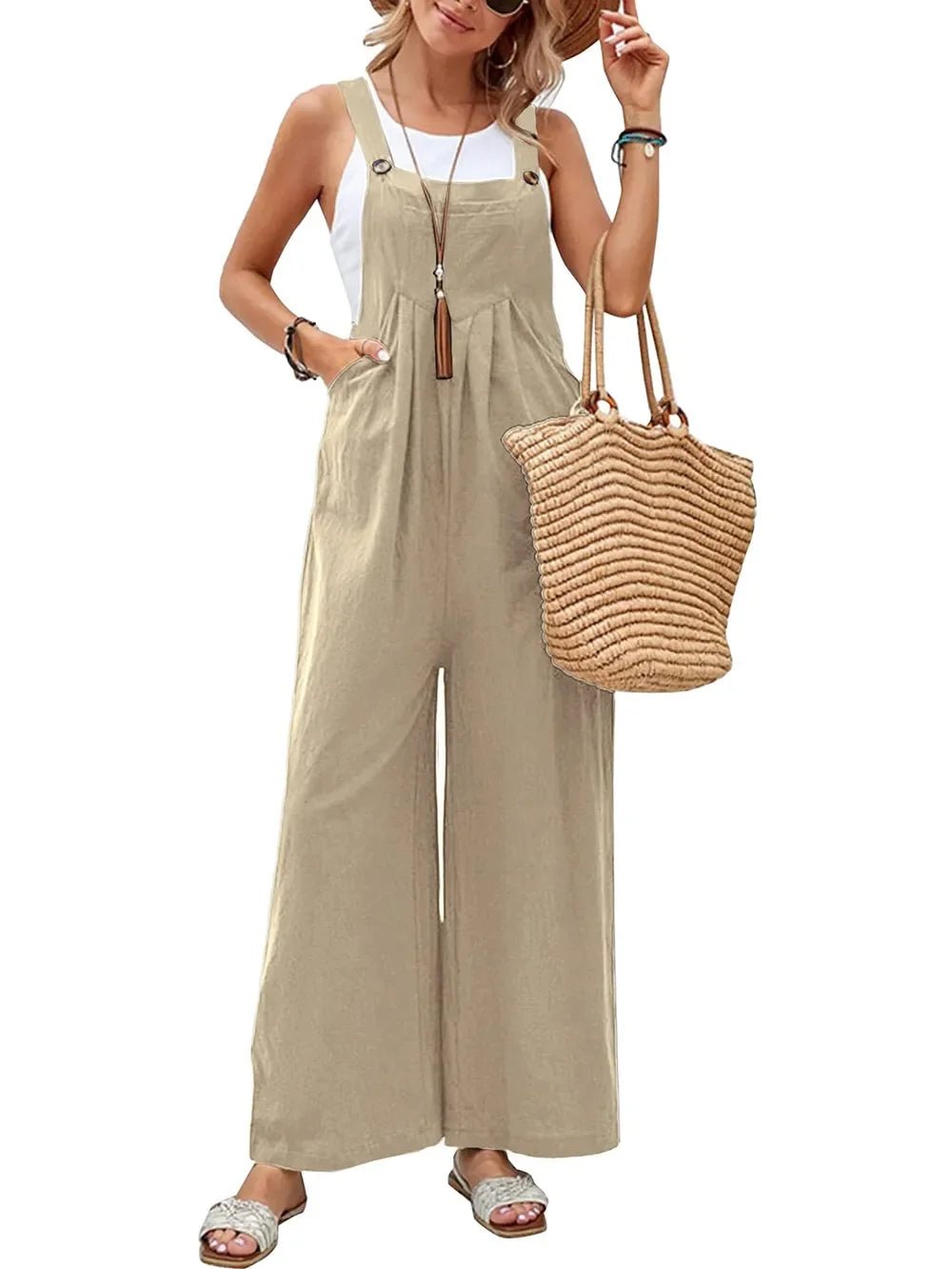 Full Size Square Neck Wide Strap Overalls - minbolu