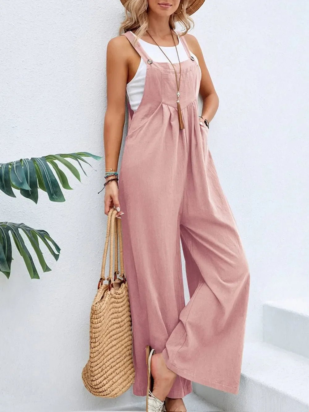 Full Size Square Neck Wide Strap Overalls - minbolu