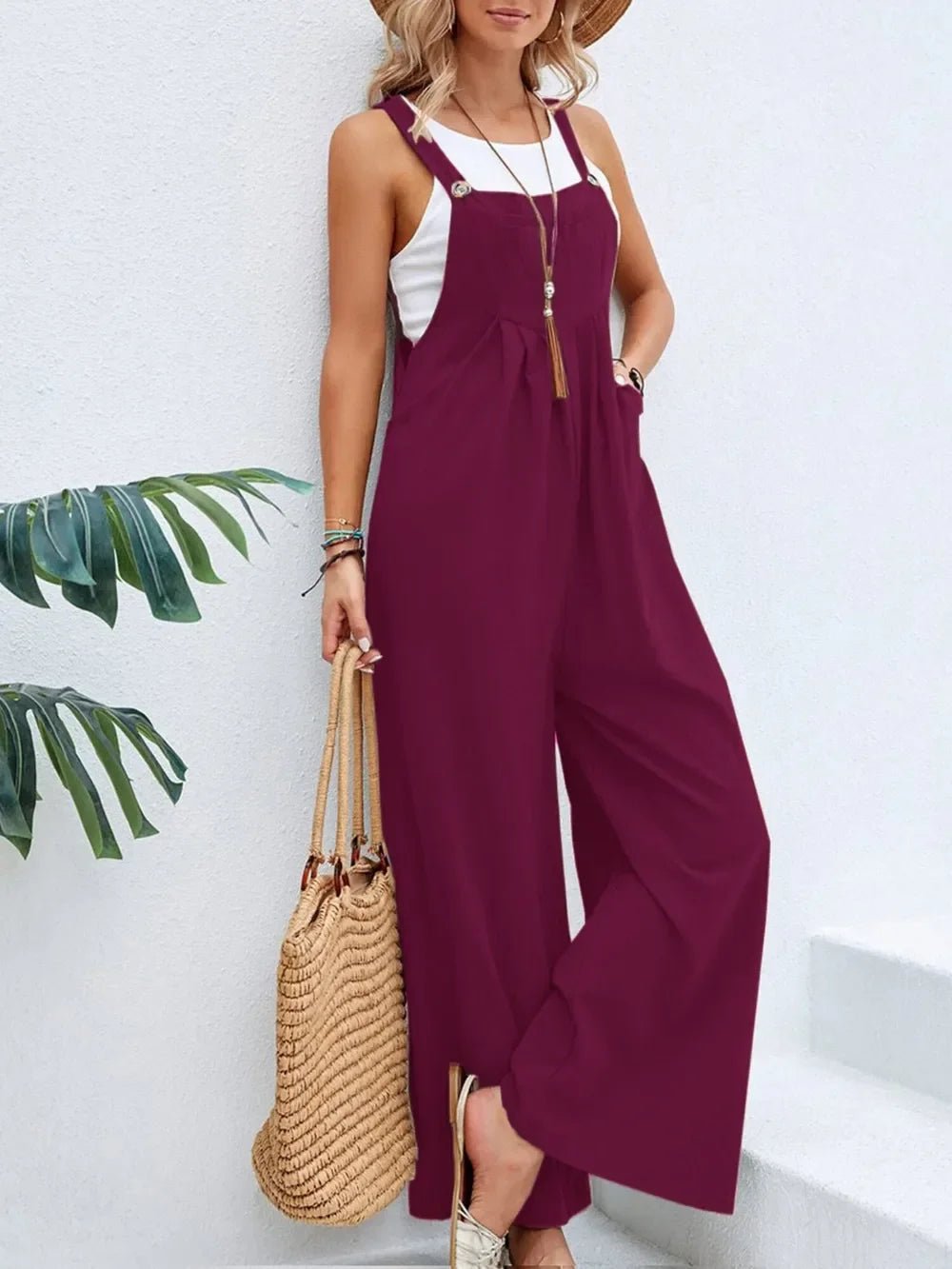 Full Size Square Neck Wide Strap Overalls - minbolu