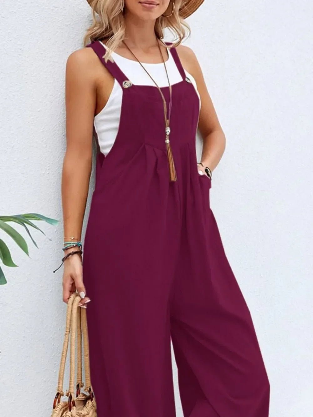 Full Size Square Neck Wide Strap Overalls - minbolu