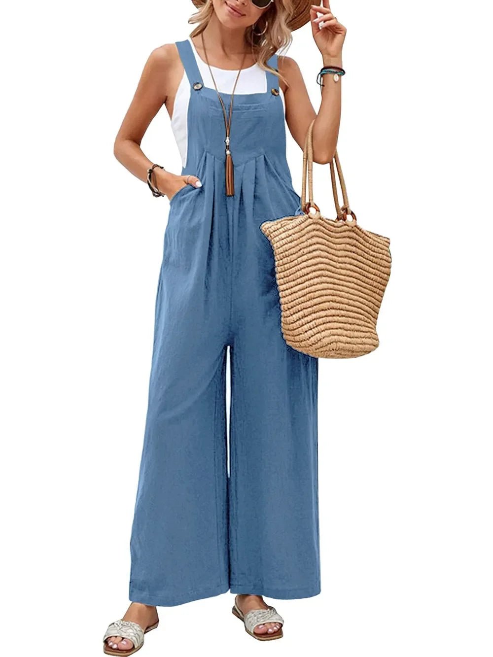 Full Size Square Neck Wide Strap Overalls - minbolu